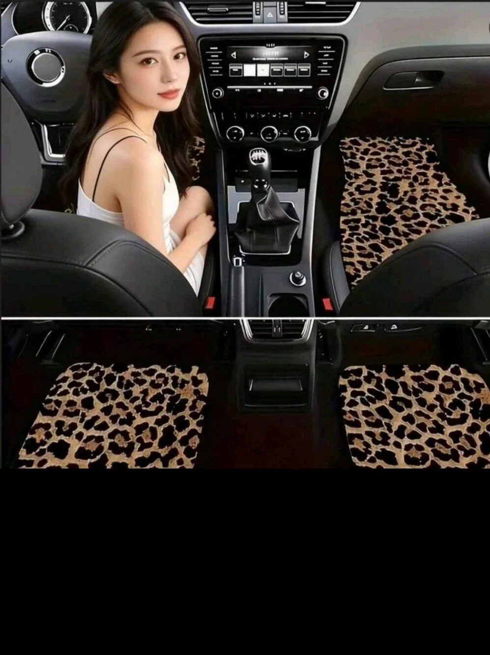 Leopard Print Faux Fur Car Floor Mats - 4 Piece Set